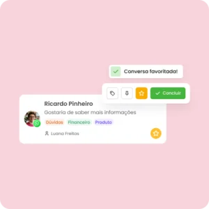 Favoritar conversas mLabs Chat Tela do Inbox Unificado da mLabs Chat com recurso para favoritar conversas importantes e destacar leads com maior potencial