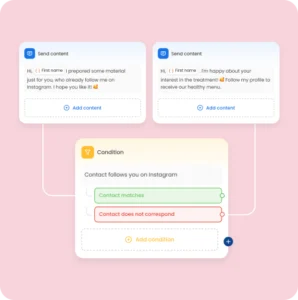 A/B test to optimize lead capture mLabs Chat screen with an automation A/B test, showing two content variations and a randomizer to distribute sends for lead capture