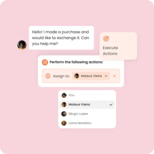 Automatic lead distribution to the team mLabs Chat screen with an automation action to automatically assign leads to a team member during customer service