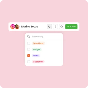 Conversation classification with mLabs Chat tags mLabs Chat Unified Inbox screen with conversation classification by tags to organize customer service and identify sales opportunities